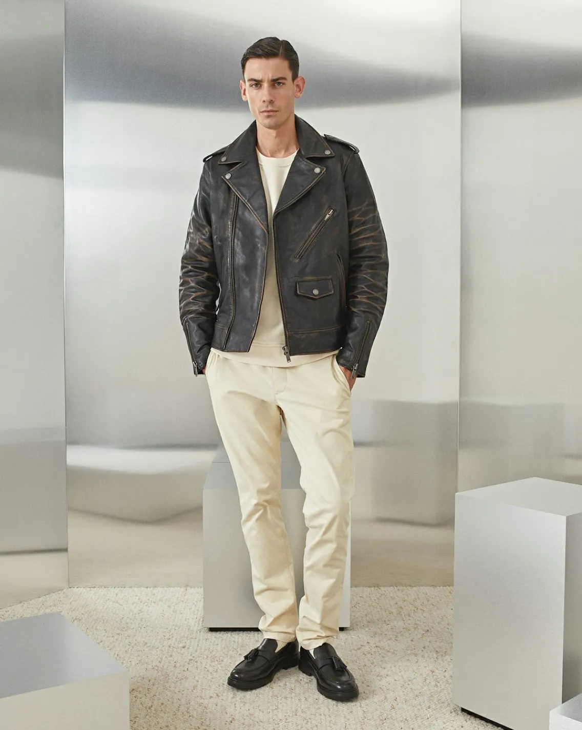 Flash Sale Chevignon Blouson En Cuir Biker Blouson En Cuir Vieilli