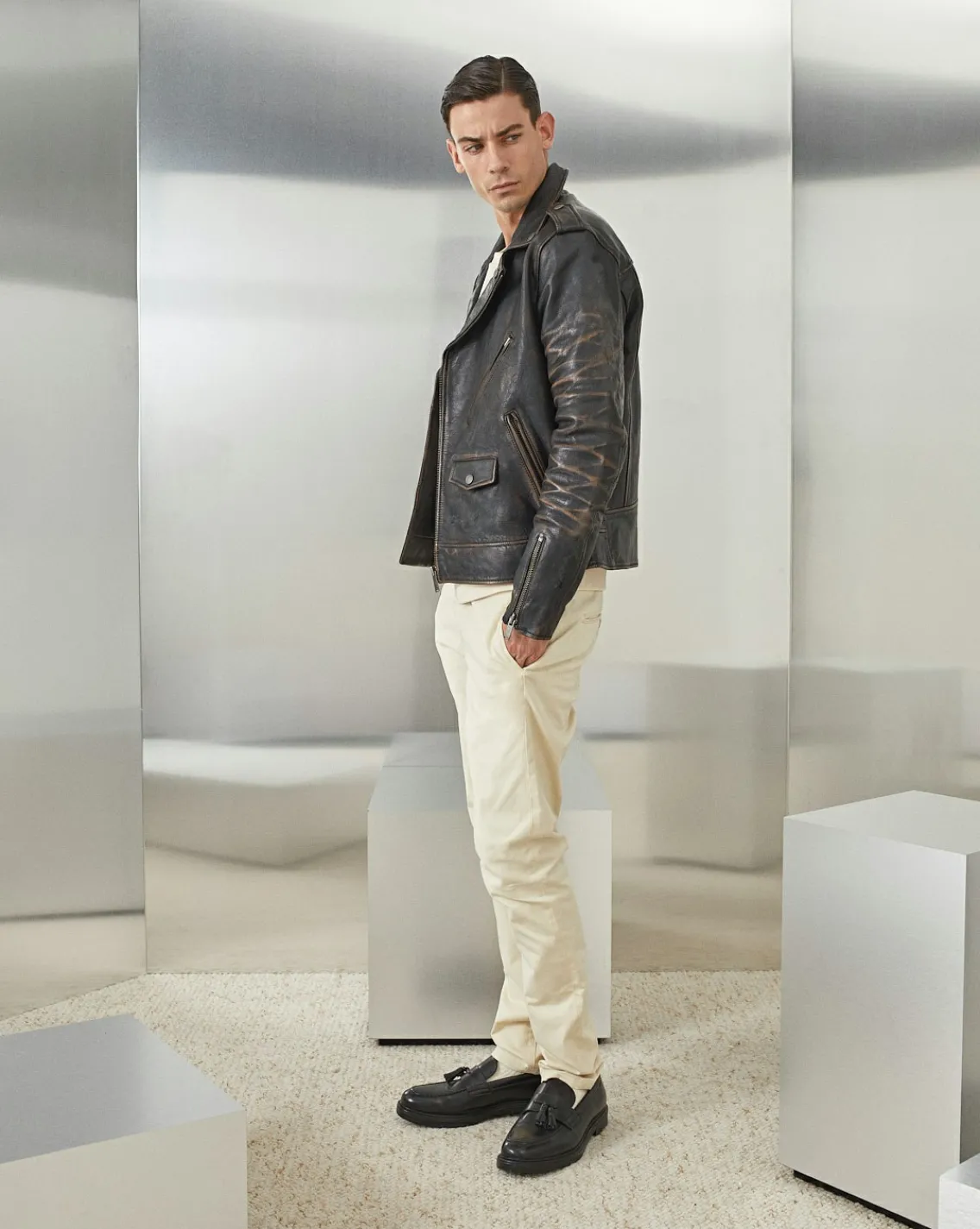 Flash Sale Chevignon Blouson En Cuir Biker Blouson En Cuir Vieilli
