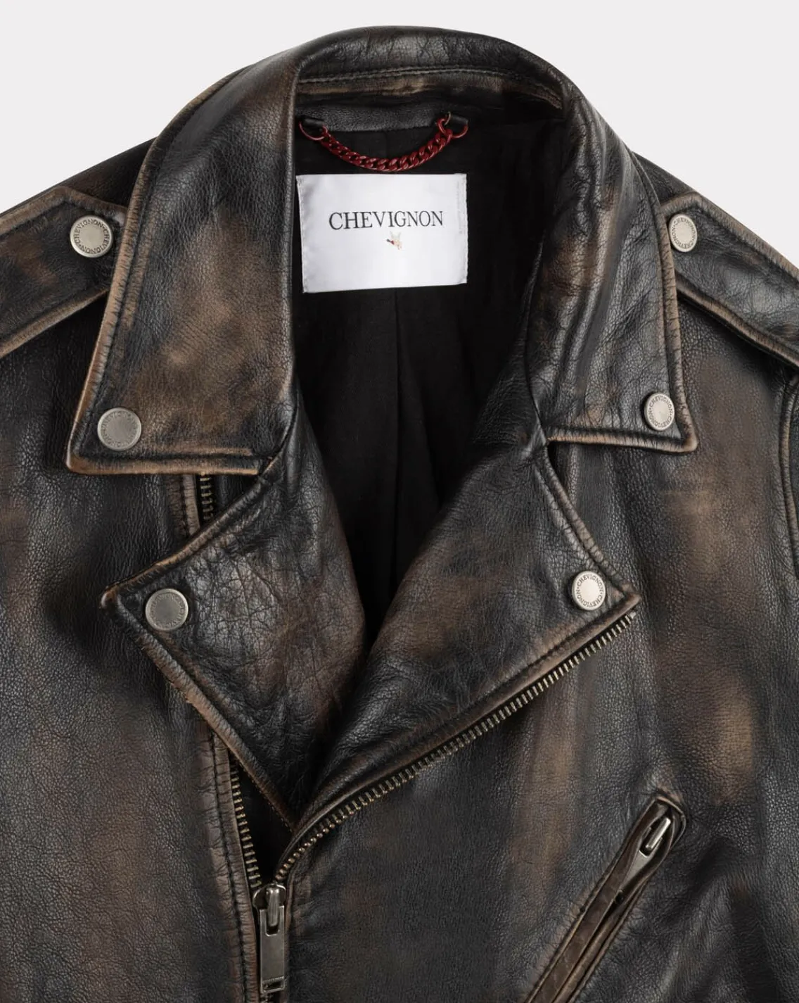 Flash Sale Chevignon Blouson En Cuir Biker Blouson En Cuir Vieilli