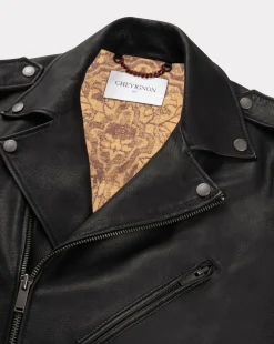 New Chevignon Blouson En Cuir Biker Noir Blouson Biker En Cuir De Vachette