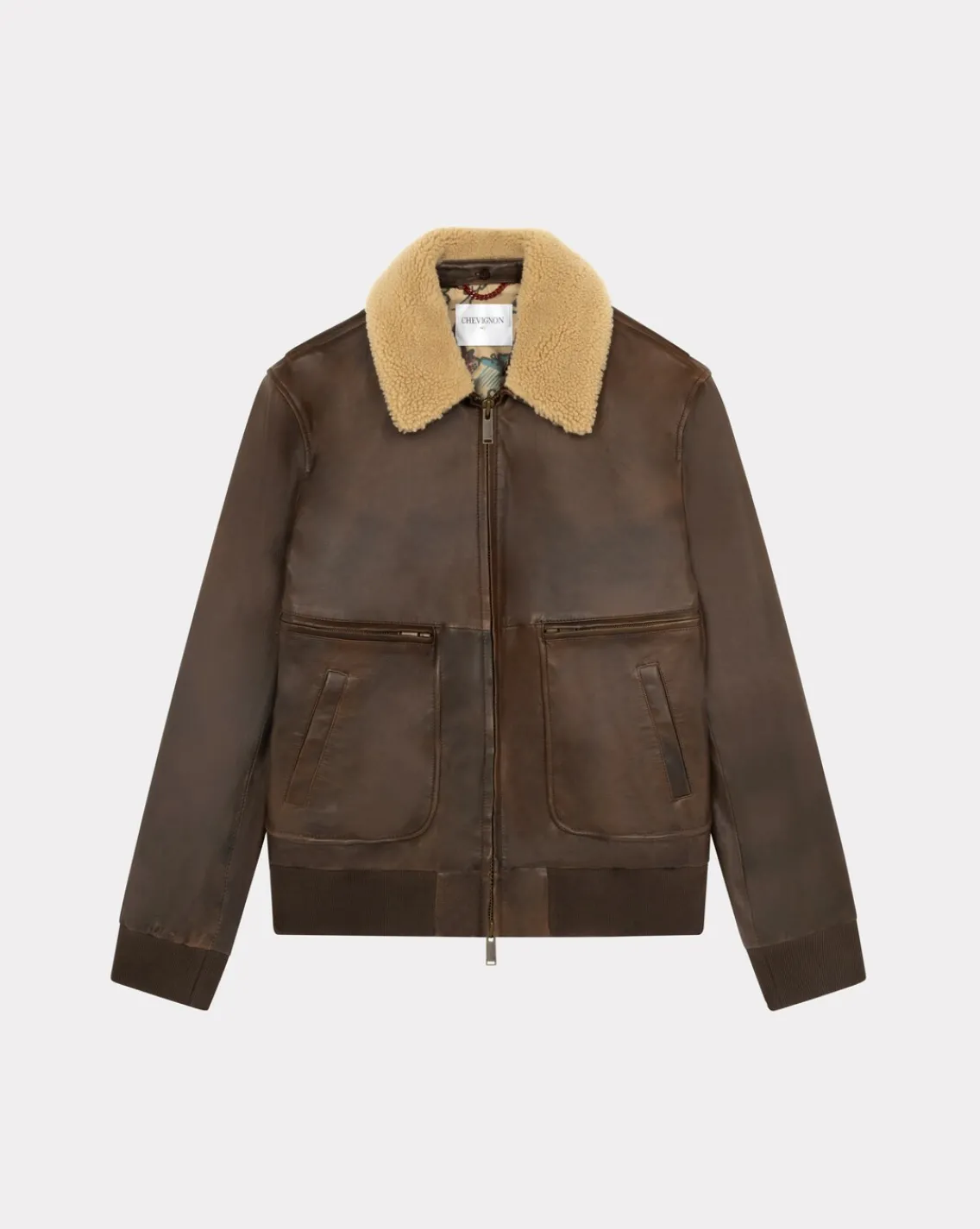 Online Chevignon Blouson En Cuir Gyver Vintage Cacao Blouson En Cuir Inspiration Aviateur