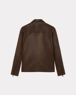 Outlet Chevignon Blouson En Cuir Trooper Cacao Blouson En Cuir D'Agneau Col Polo