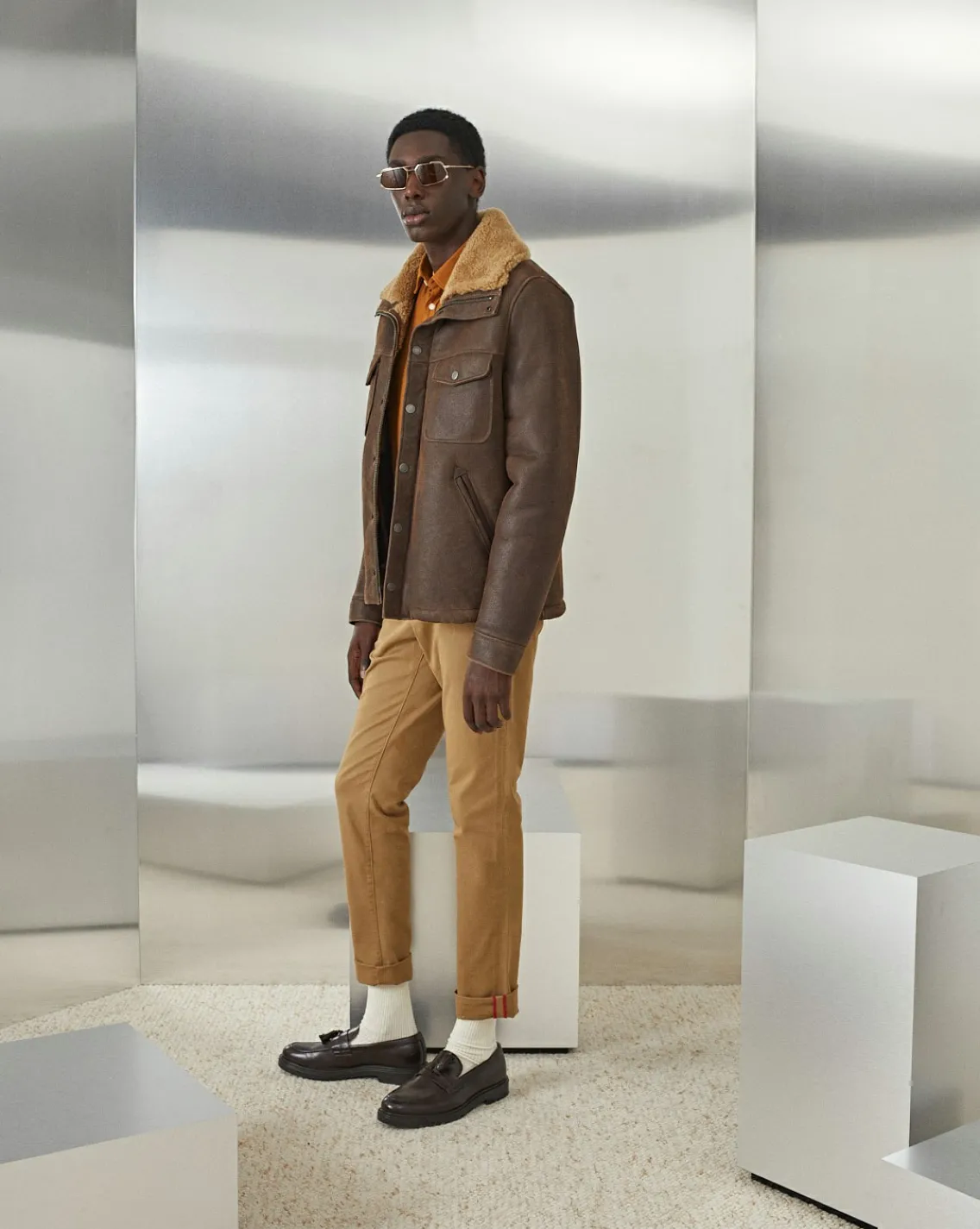 Best Chevignon Blouson En Cuir V-Shearling Cacao Blouson En Cuir D'Agneau