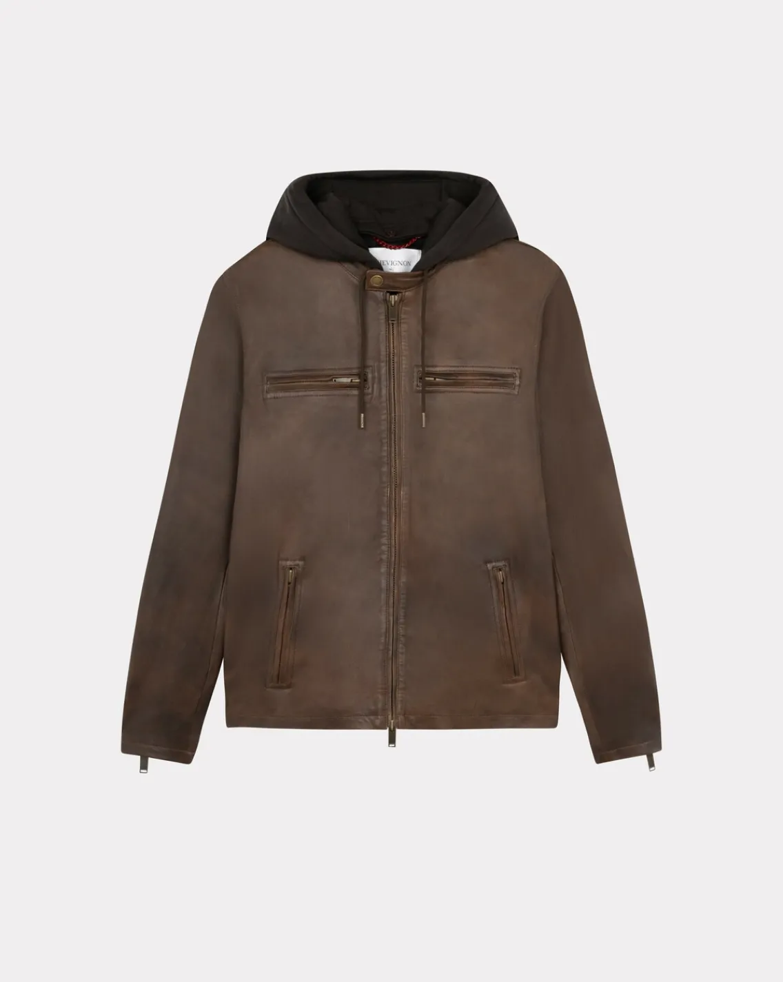 Shop Chevignon Blouson En Cuir Wheel Cacao Blouson En Cuir Avec Capuche Amovible