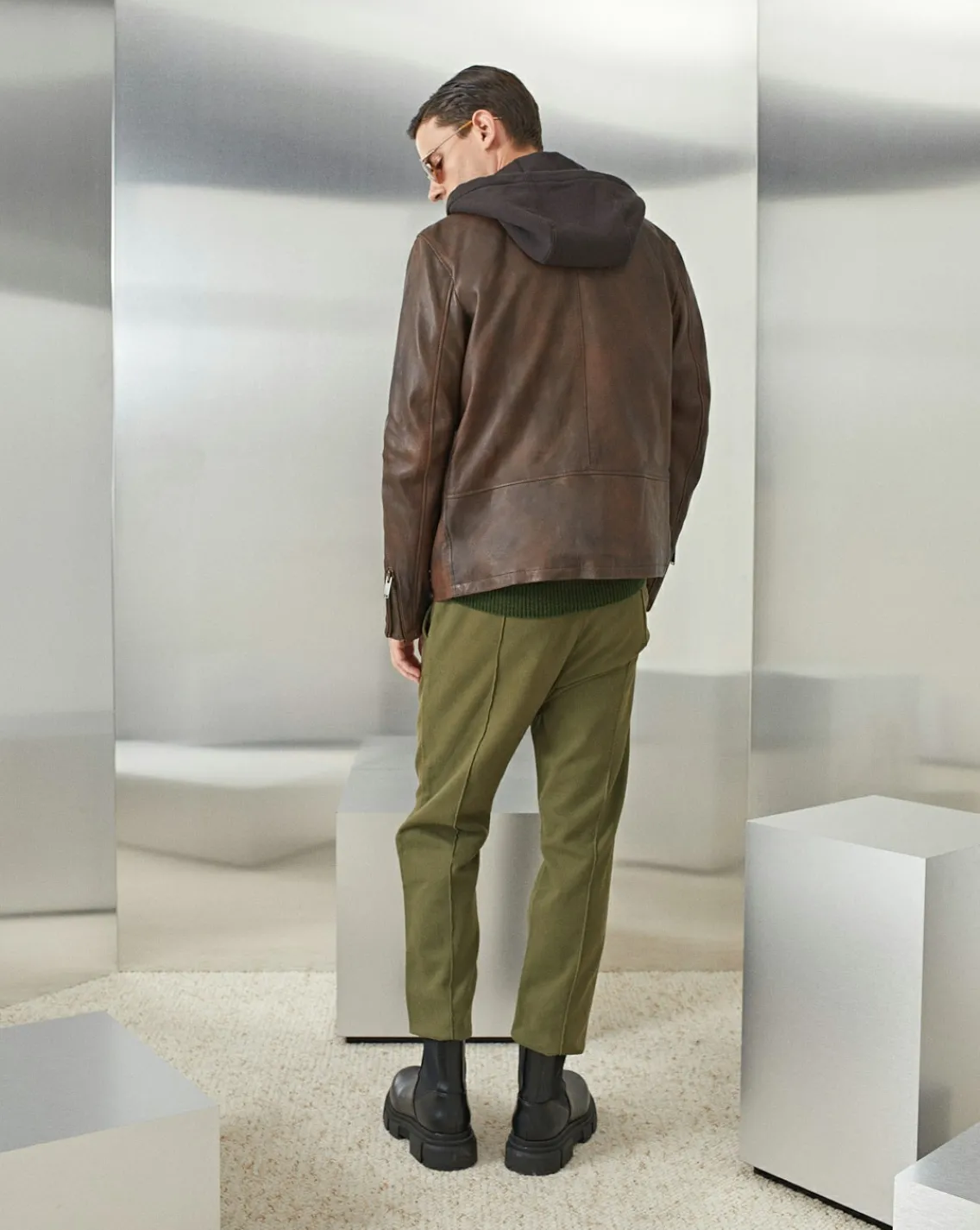 Shop Chevignon Blouson En Cuir Wheel Cacao Blouson En Cuir Avec Capuche Amovible