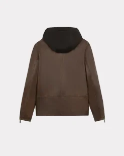 Shop Chevignon Blouson En Cuir Wheel Cacao Blouson En Cuir Avec Capuche Amovible