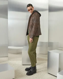 Shop Chevignon Blouson En Cuir Wheel Cacao Blouson En Cuir Avec Capuche Amovible