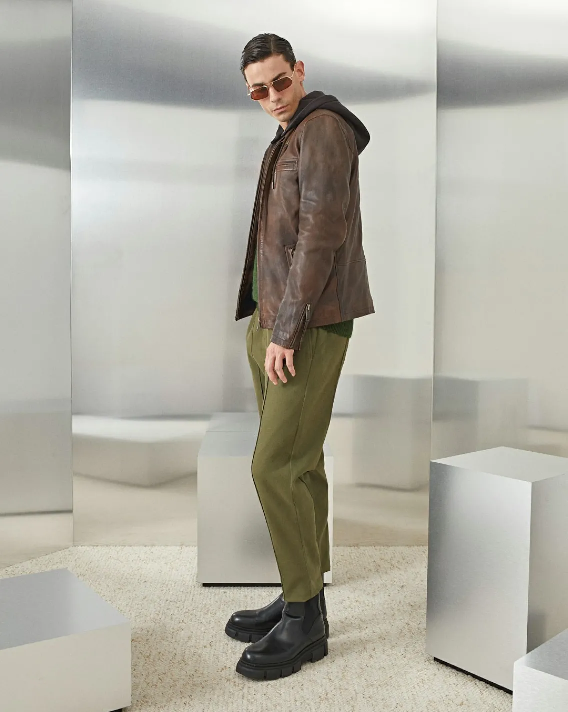 Shop Chevignon Blouson En Cuir Wheel Cacao Blouson En Cuir Avec Capuche Amovible