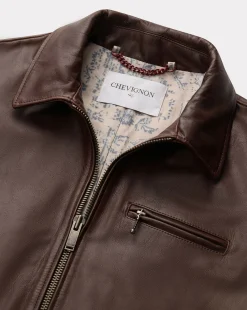 Shop Chevignon Blouson Motor Cacao Blouson En Cuir De Vachette