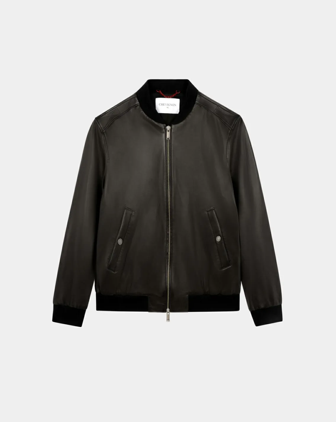 Shop Chevignon Blouson Teddy En Cuir Noir Blouson Col Teddy En Cuir D'Agneau