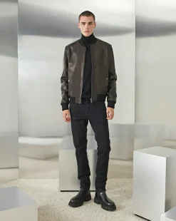 Shop Chevignon Blouson Teddy En Cuir Noir Blouson Col Teddy En Cuir D'Agneau