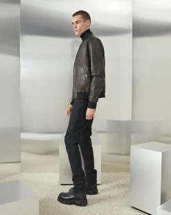 Shop Chevignon Blouson Teddy En Cuir Noir Blouson Col Teddy En Cuir D'Agneau