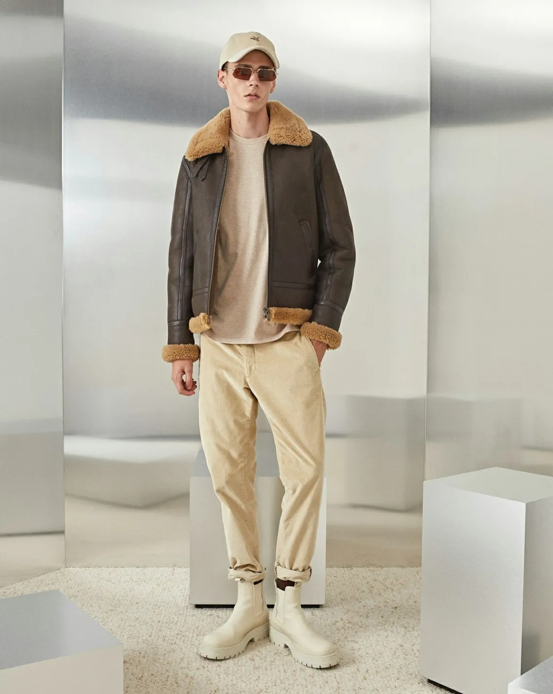 Store Chevignon Bombardier Cacao Blouson En Peau De Mouton