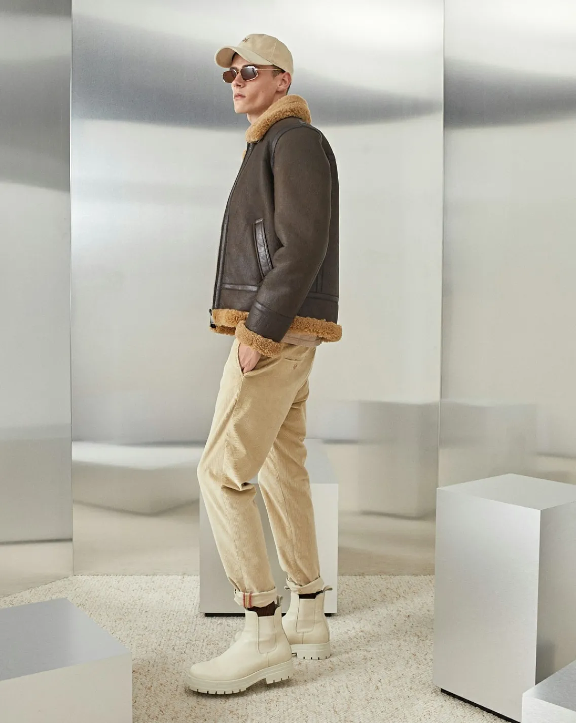 Store Chevignon Bombardier Cacao Blouson En Peau De Mouton