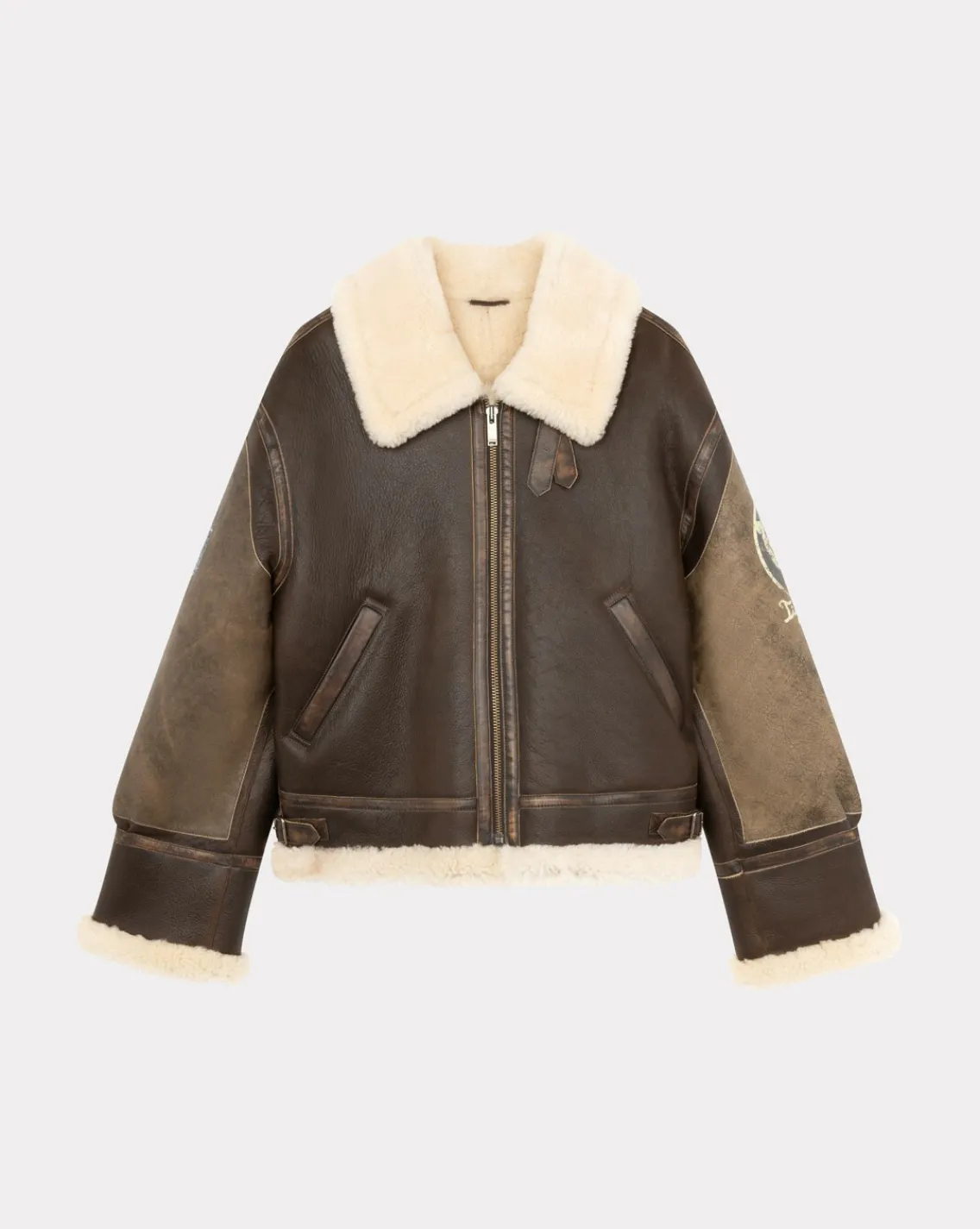 Discount Chevignon Bombardier En Cuir Pilote Cacao Blouson En Peau De Mouton