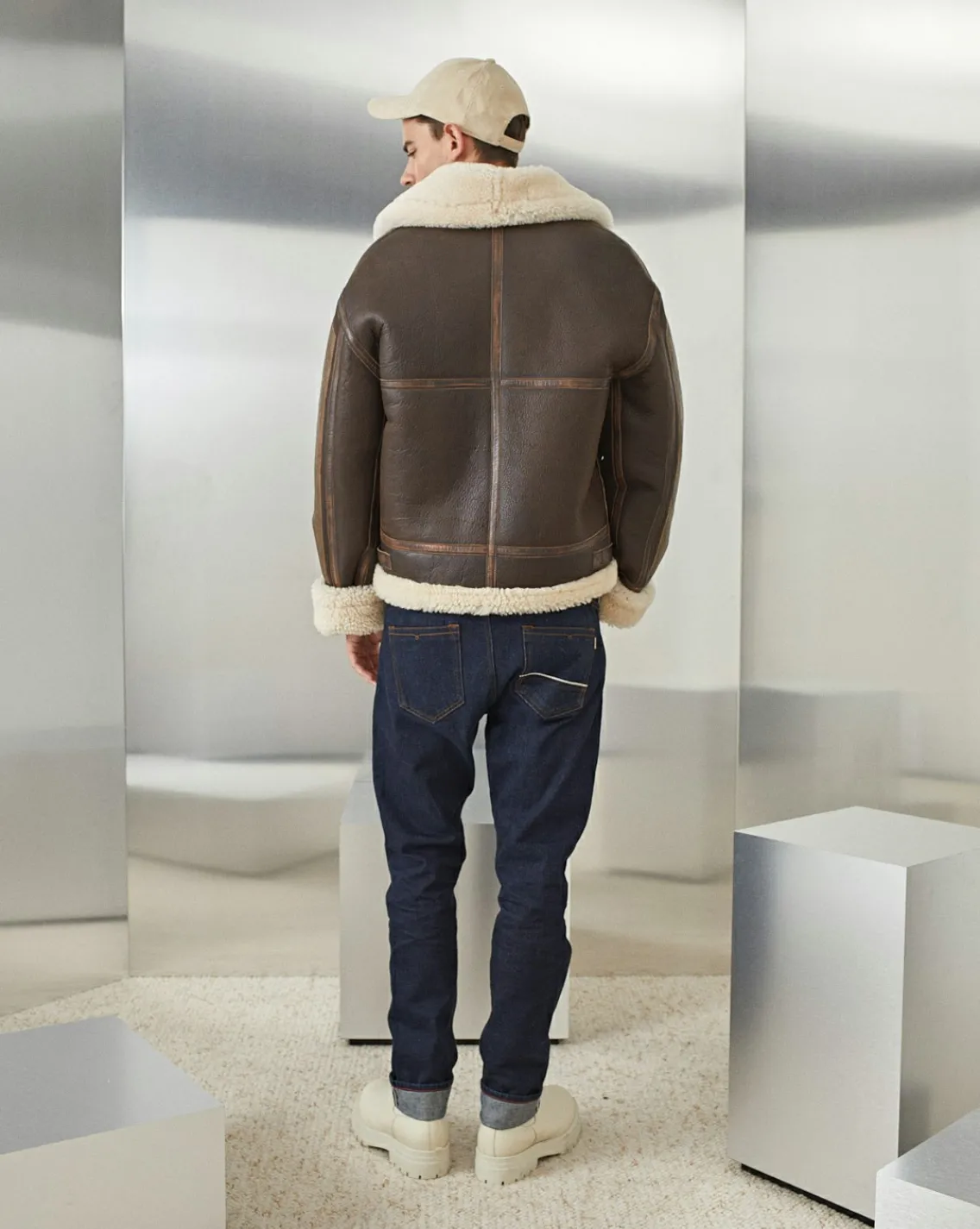 Discount Chevignon Bombardier En Cuir Pilote Cacao Blouson En Peau De Mouton