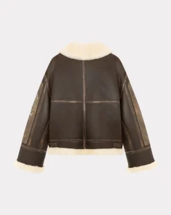 Discount Chevignon Bombardier En Cuir Pilote Cacao Blouson En Peau De Mouton