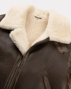 Discount Chevignon Bombardier En Cuir Pilote Cacao Blouson En Peau De Mouton