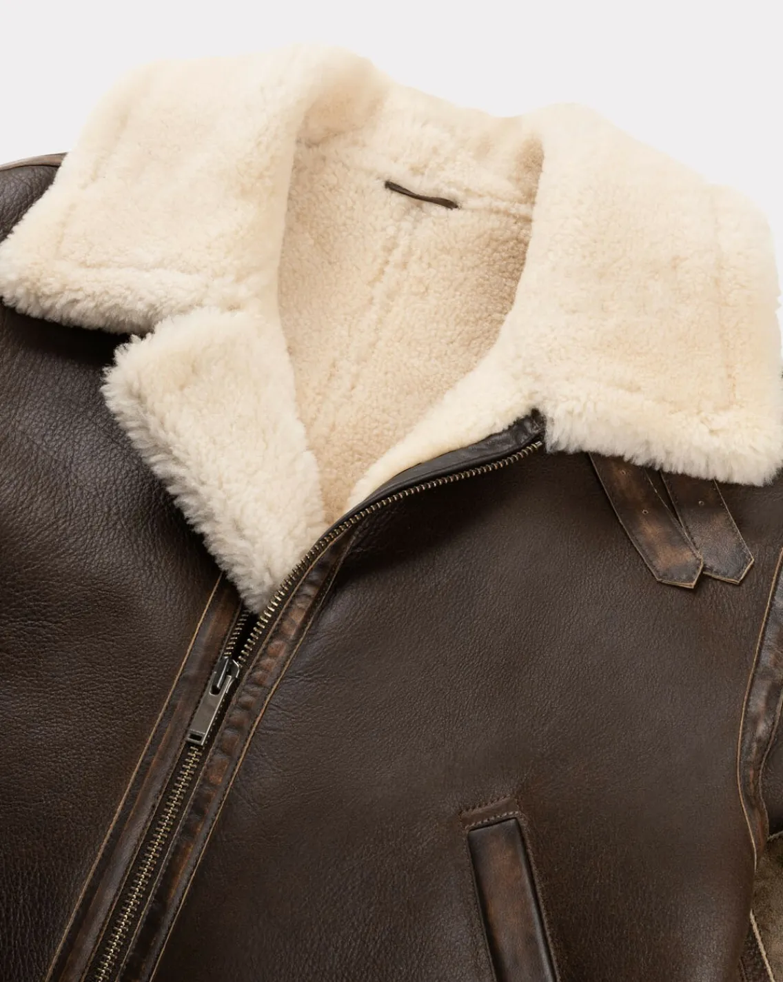 Discount Chevignon Bombardier En Cuir Pilote Cacao Blouson En Peau De Mouton