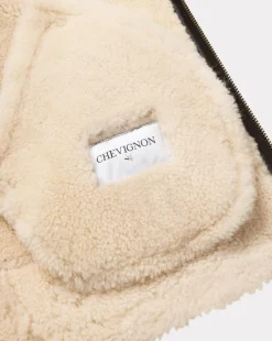 Discount Chevignon Bombardier En Cuir Pilote Cacao Blouson En Peau De Mouton