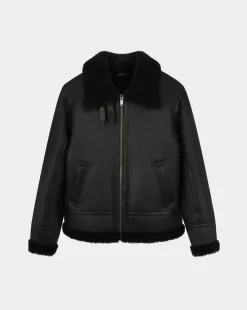 Discount Chevignon Bombardier Noir Blouson En Peau De Mouton