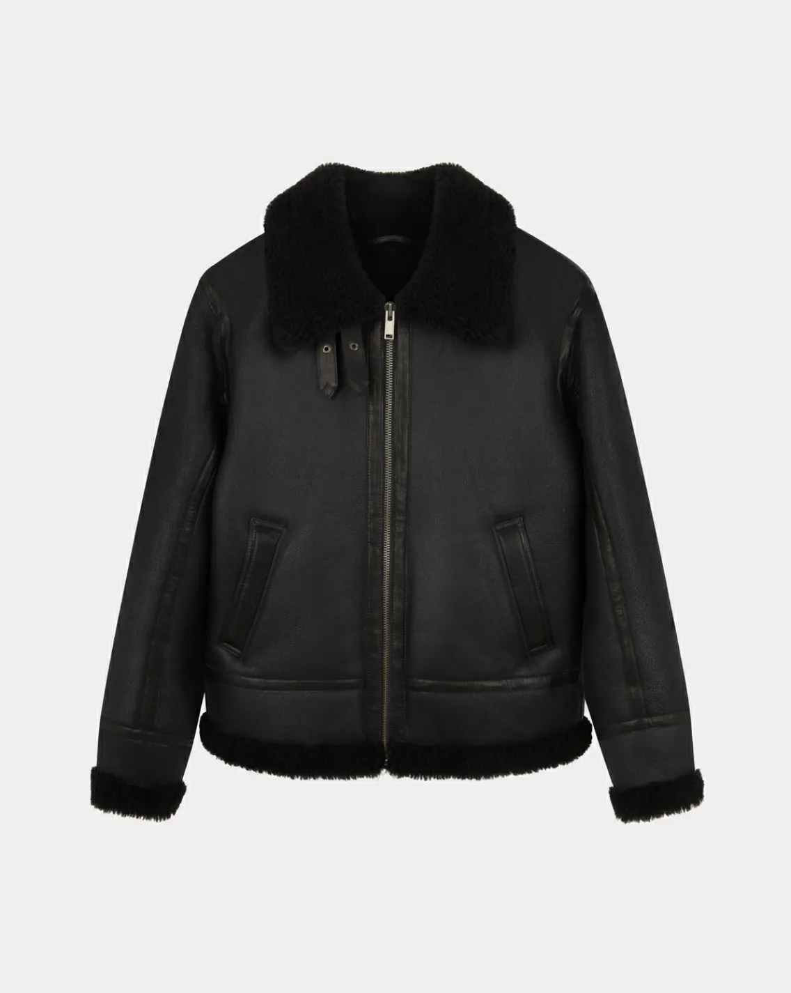 Discount Chevignon Bombardier Noir Blouson En Peau De Mouton