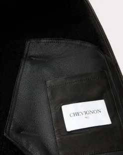 Discount Chevignon Bombardier Noir Blouson En Peau De Mouton