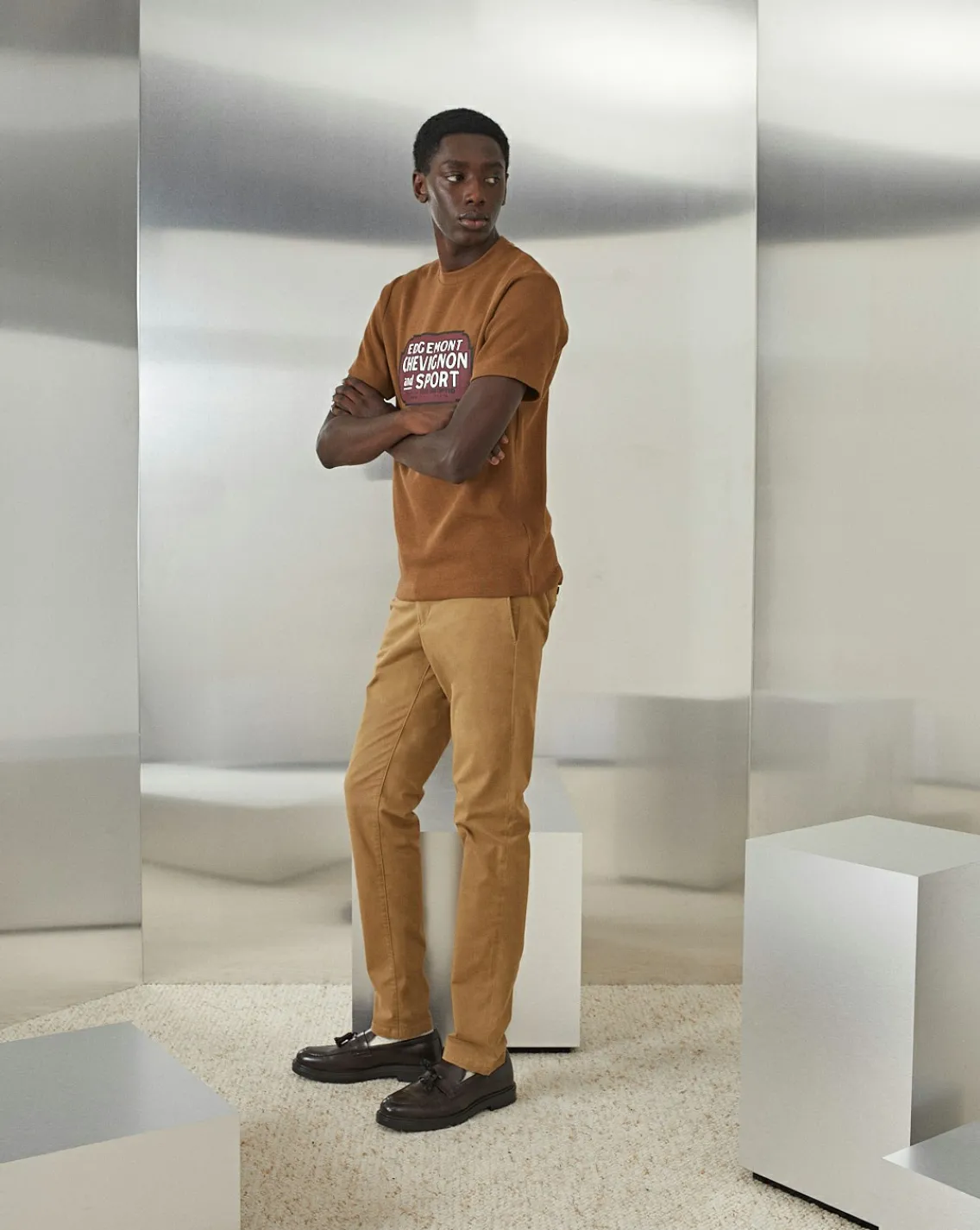 Outlet Chevignon Pantalon Duck Chino Marron Pantalon Chino Coupe Ajustee